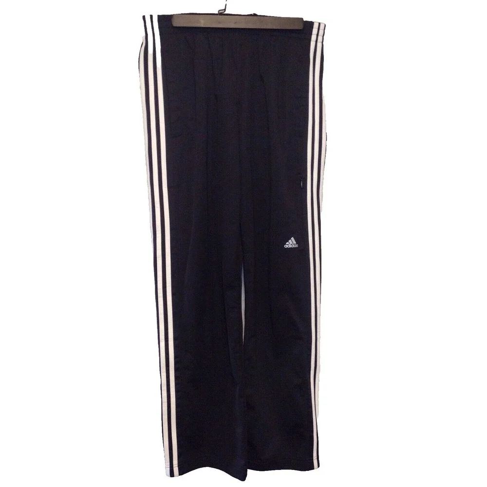 Adidas Mens Medium Black White 3-Stripe Track Pants Joggers‎ RN 88387